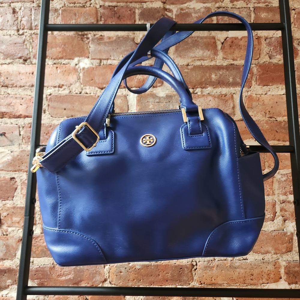 Tory Burch Coblt Blue Leather Women's Pocketbook with Handles and Shoulder Strap